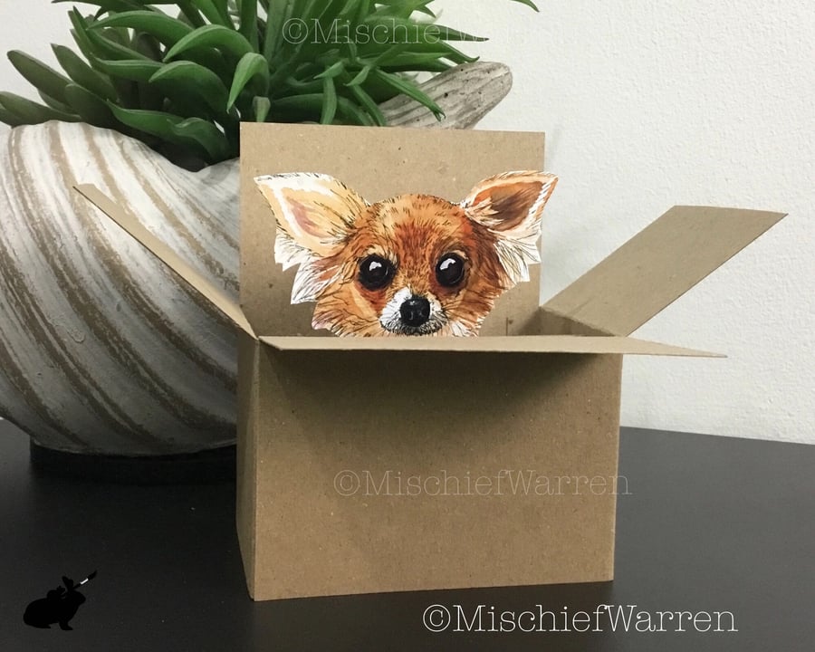 Chihuahua Dog 3D Box Card. Blank or personalised recycled card.