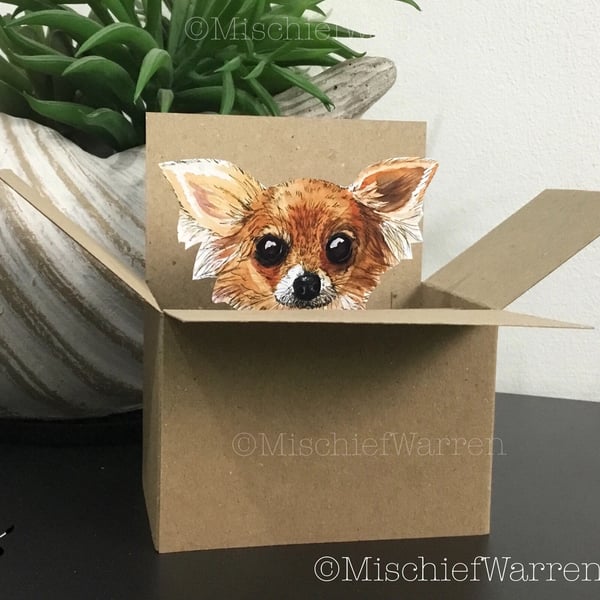 Chihuahua Dog 3D Box Card. Blank or personalised recycled card.