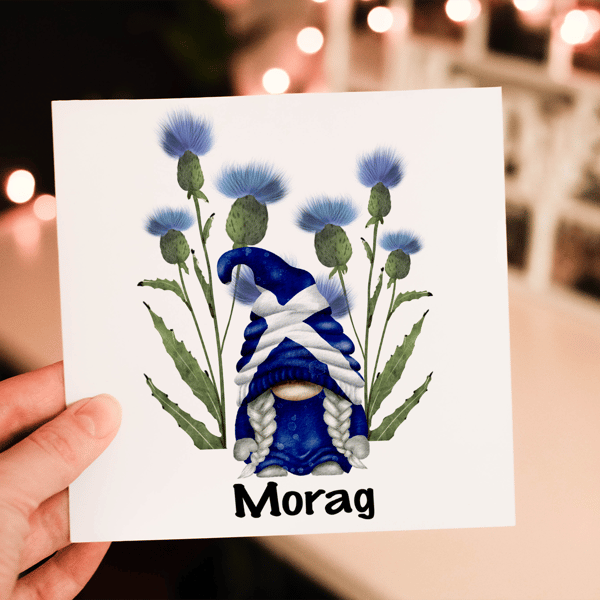Scotland Gnome Thistle Card, Scotland National Flower Card, Custom Card