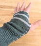 Stripey Green Soft Cotton Wrist Warmers Upcycled from recycled knitwear - Image 6