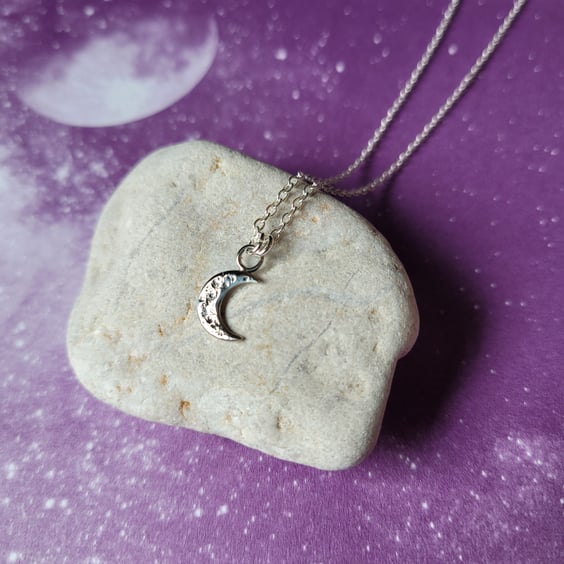 Small Crescent Moon Necklace, Recycled Sterling Silver, Half Moon Pendant