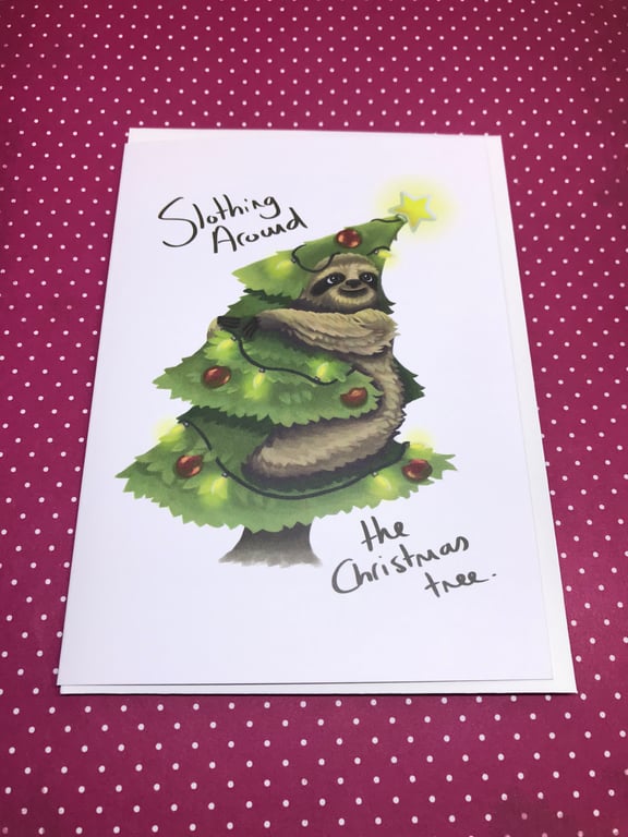 Slothing around the Christmas tree Greeting Card