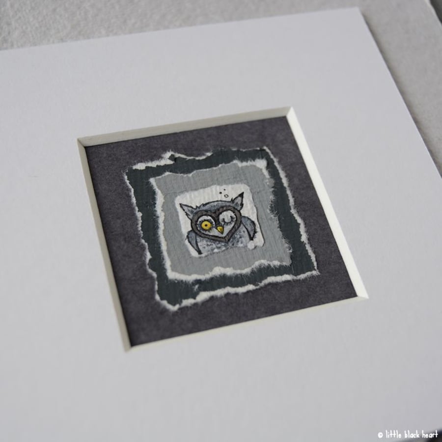 extra mini owl - mounted miniature artwork