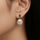 Moon Freshwater Pearl with Green Zircon Gold Plated Earrings
