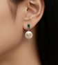 Moon Freshwater Pearl with Green Zircon Gold Plated Earrings