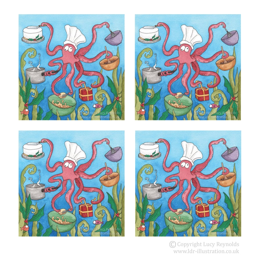 Christmas Octopus Cards - Pack of 4