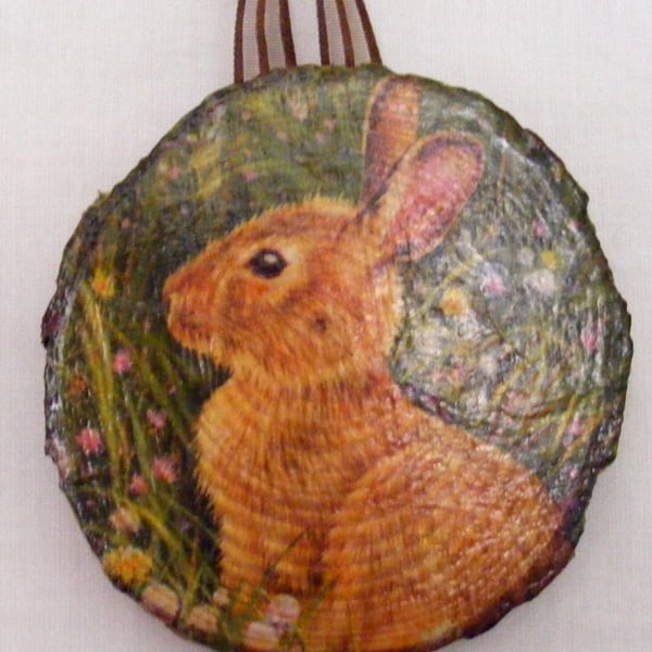 Decoupaged Rabbit Wall Hanging