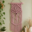 Powder Pink Macramé Wall Hanging – Handmade Boho Wall Decor with Wooden Beads