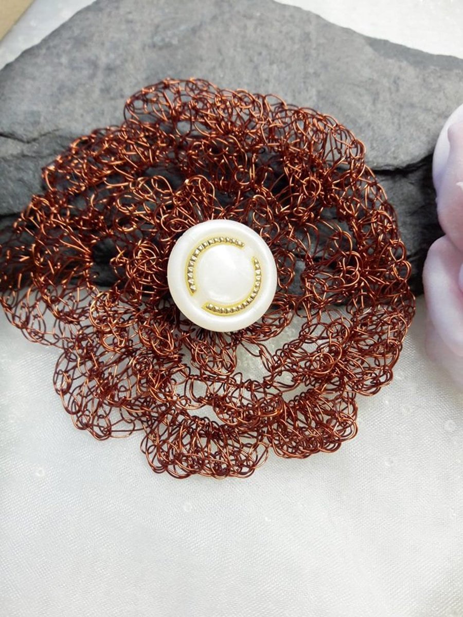 Crochet Wirework flower brooch 