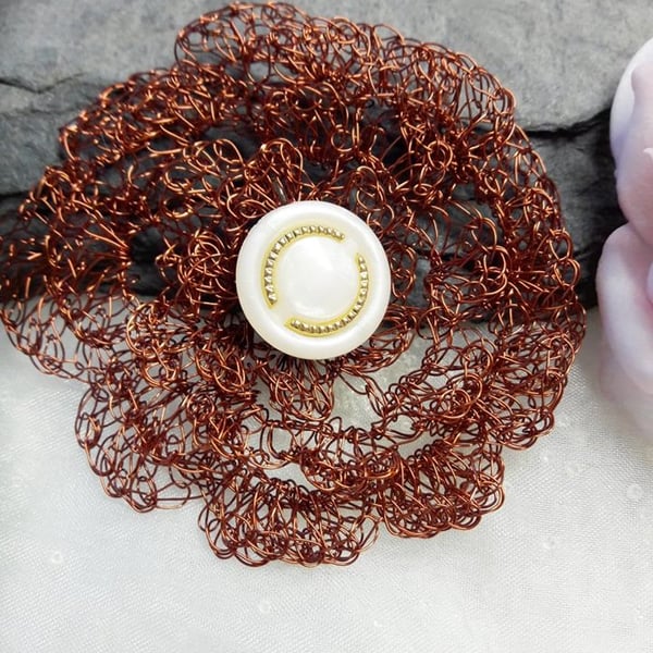 Crochet Wirework flower brooch 