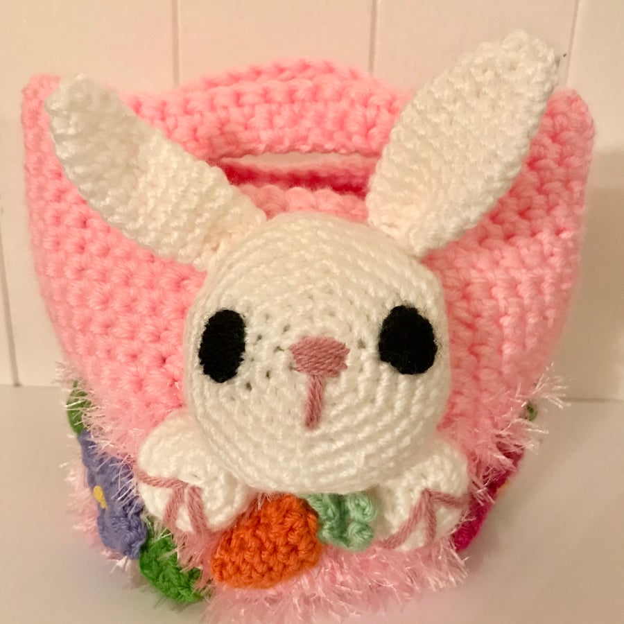 Crocheted Child's Basket with Bunny