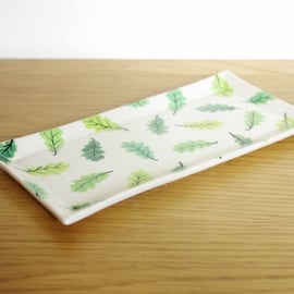 Small Rectangle Serving Dish - Pattern Green Oak Leaves 