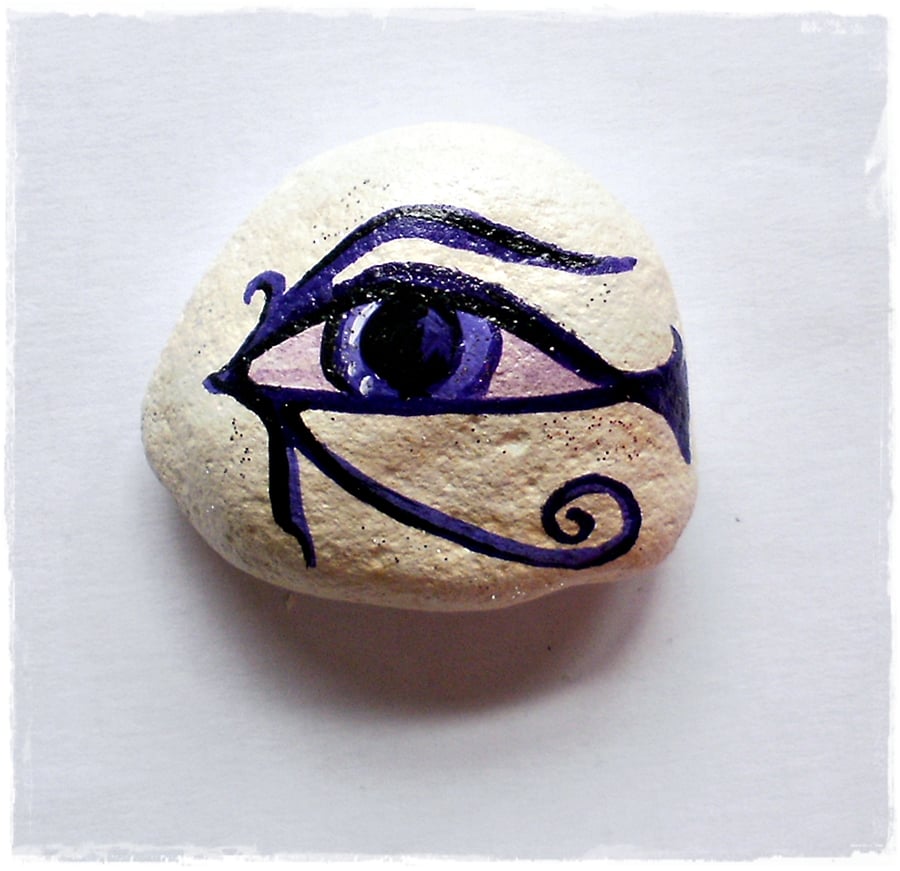 Handpainted Eye of Horus Pebble, Symbol of Protection, Talisman, Paperweight. 