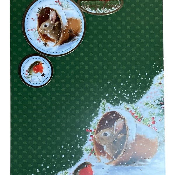 Christmas Card. Luxury Rabbit Christmas Card. Festive Forest