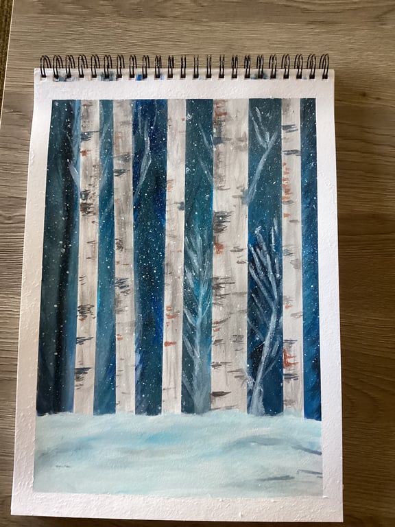Winter woodland watercolour mixed media