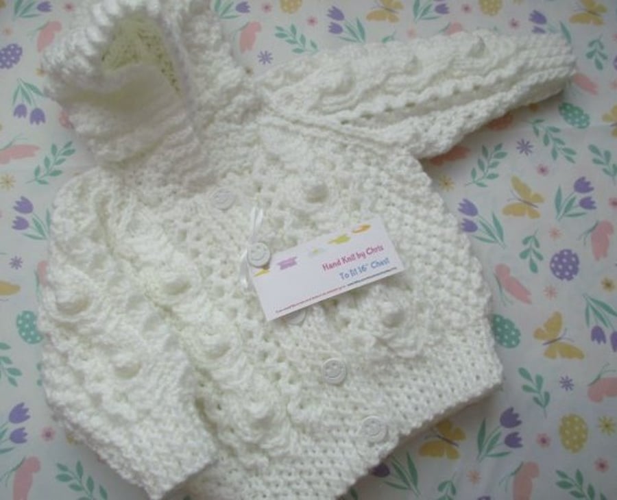 16" White Aran Jacket with Hood