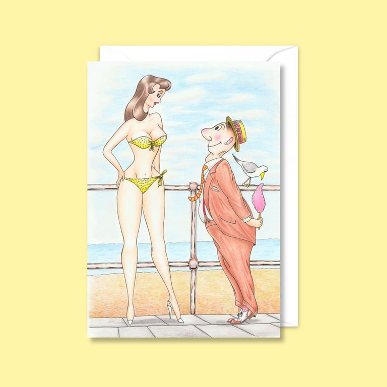 Beach Holiday Greeting Card: Seaside Postcard Humour Illustration (801)