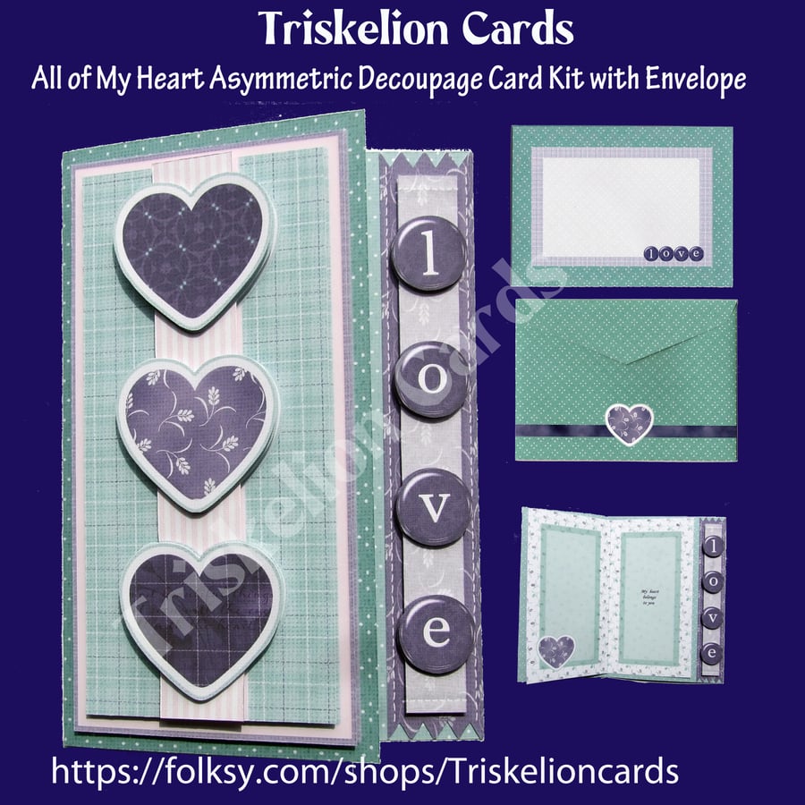 PRINTABLE All of My Heart Asymmetric Decoupage Card Kit with Envelope & Inserts