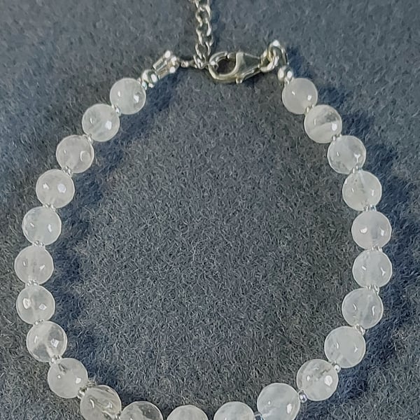 White Quartz and Sterling Silver Adjustable Bracelet