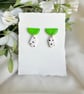 Polymer Clay Polka Dot Earrings - Green Half Circle Geometric Dangles