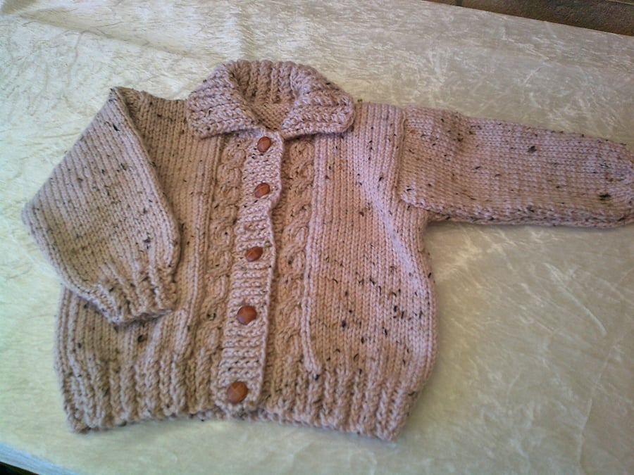 22 inch Dusky Pink Aran Cardigan Cardigan with Collar