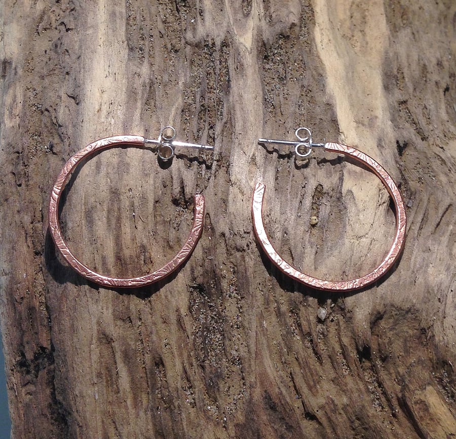 Handmade Copper Hoop Earrings - UK Free Post