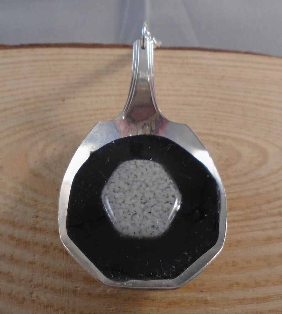 Upcycled Silver Plated Hexagon Glow In The Dark Spoon Necklace SPN041901