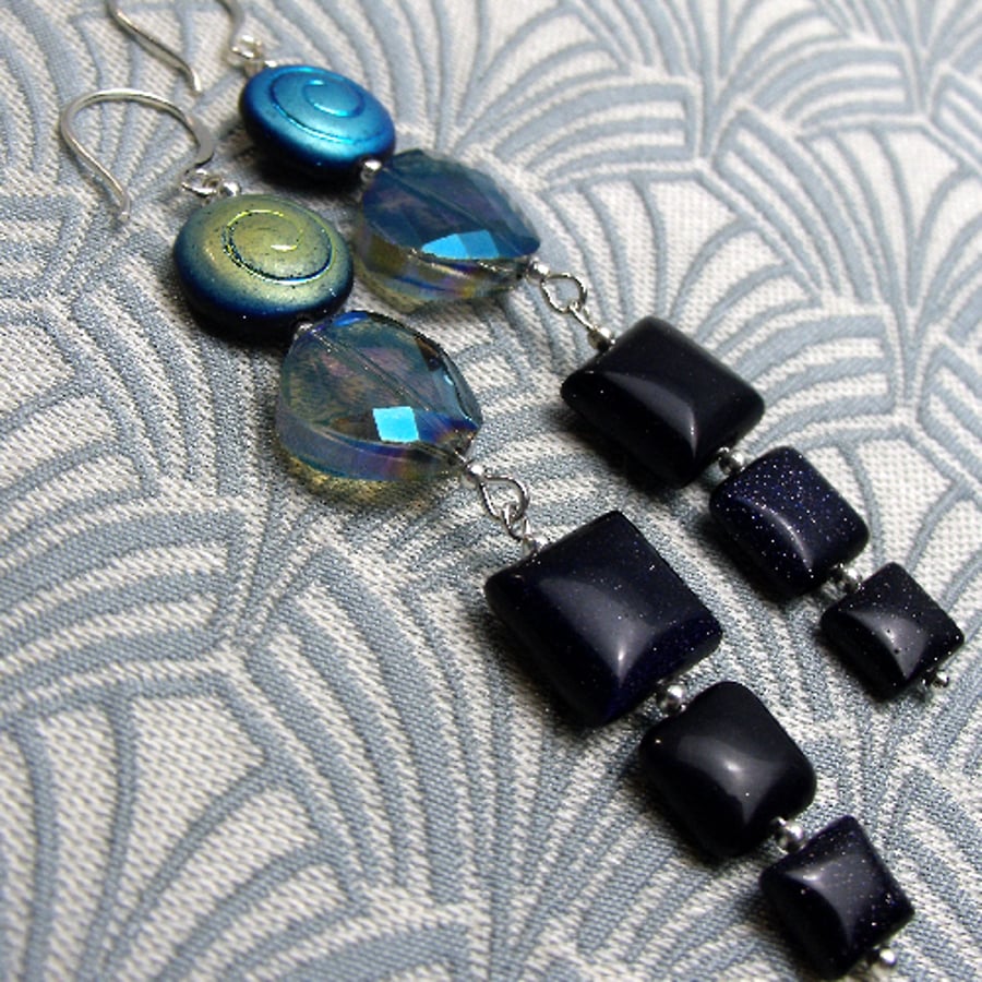 Long Blue Statement Earrings, Long Blue Earrings, Long Blue Dangle Earrings CC24