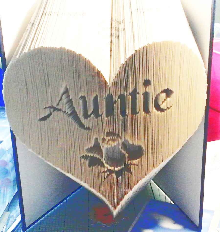 Auntie in a Heart with rose COMBI Book Folding Pattern - EMAILED PDF PATTERN