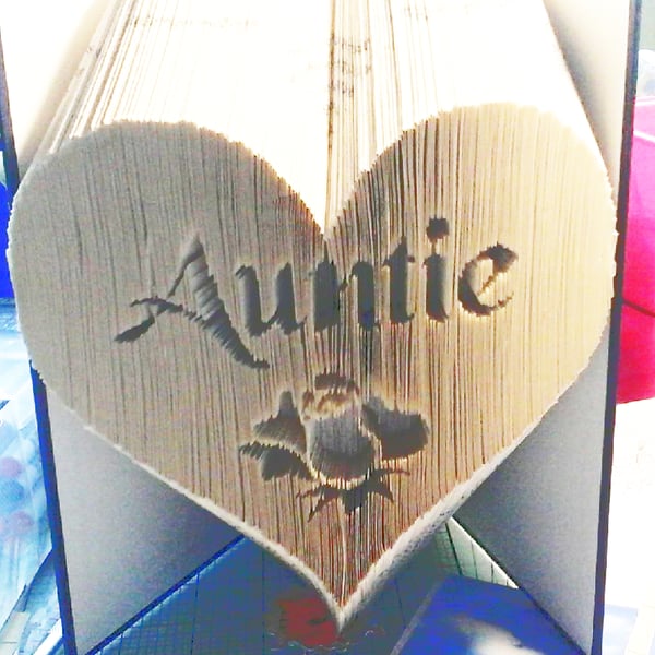 Auntie in a Heart with rose COMBI Book Folding Pattern - EMAILED PDF PATTERN