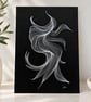 Original Abstract White Ink Line Art – A4 Black Paper Artwork