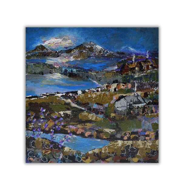 Original painting - Scottish coastal landscape - night - ready to hang - impasto