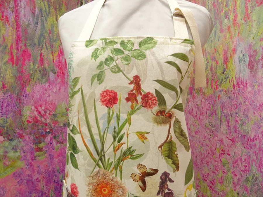 Secret Garden Apron with pocket.    Cotton , Hand Embriodered Name Option