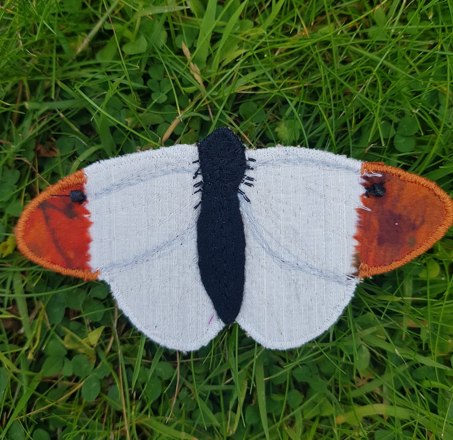 Silk butterfly brooch: orange tip