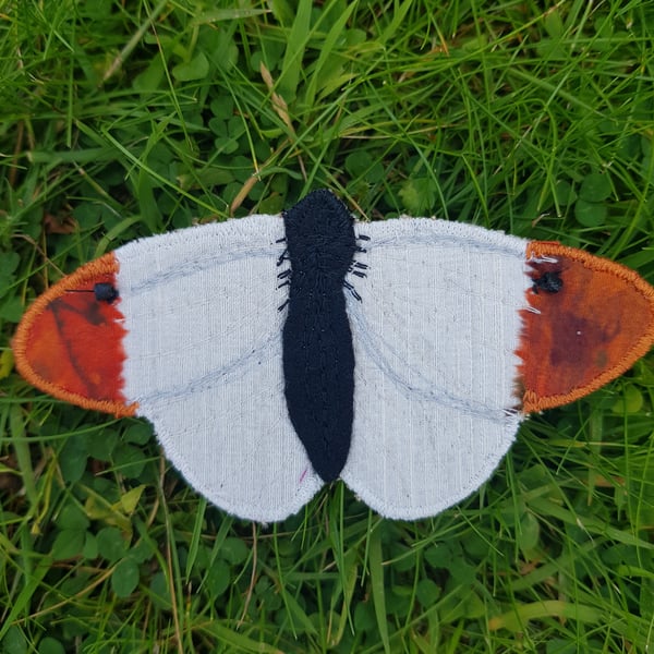 Silk butterfly brooch: orange tip