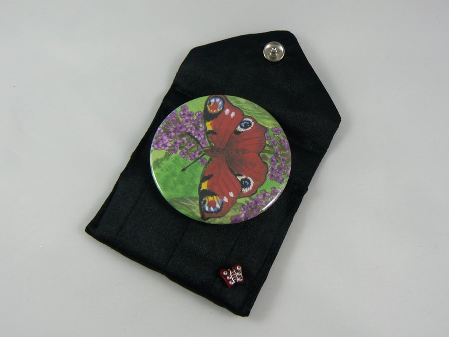 Butterfly handbag mirror with pouch