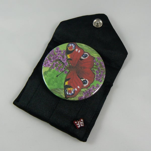 Butterfly handbag mirror with pouch