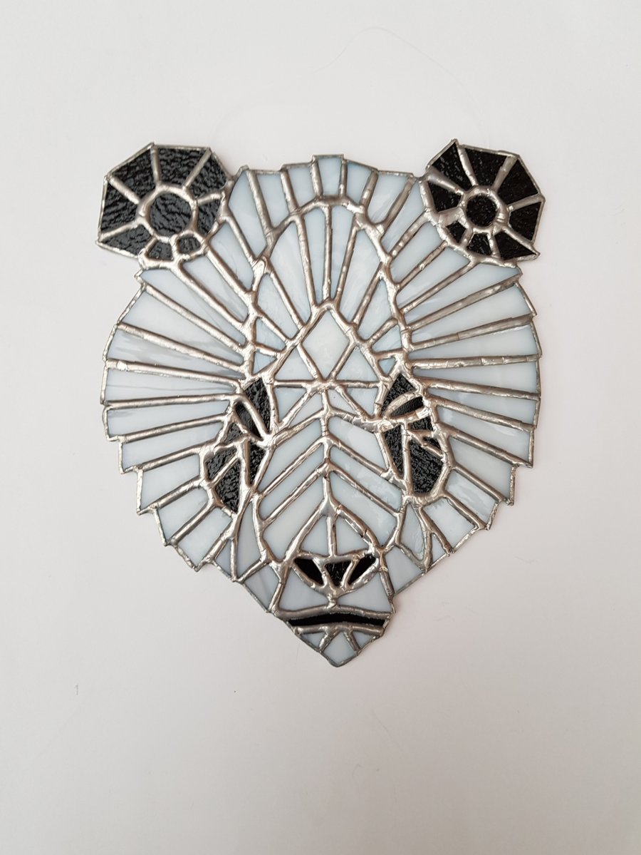 048 Stained Glass Geometric Panda - handmade hanging decoration.