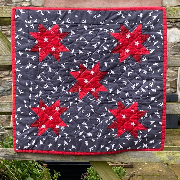 Stars and Swallows Amish Style Miniature Patchwork Wall Hanging