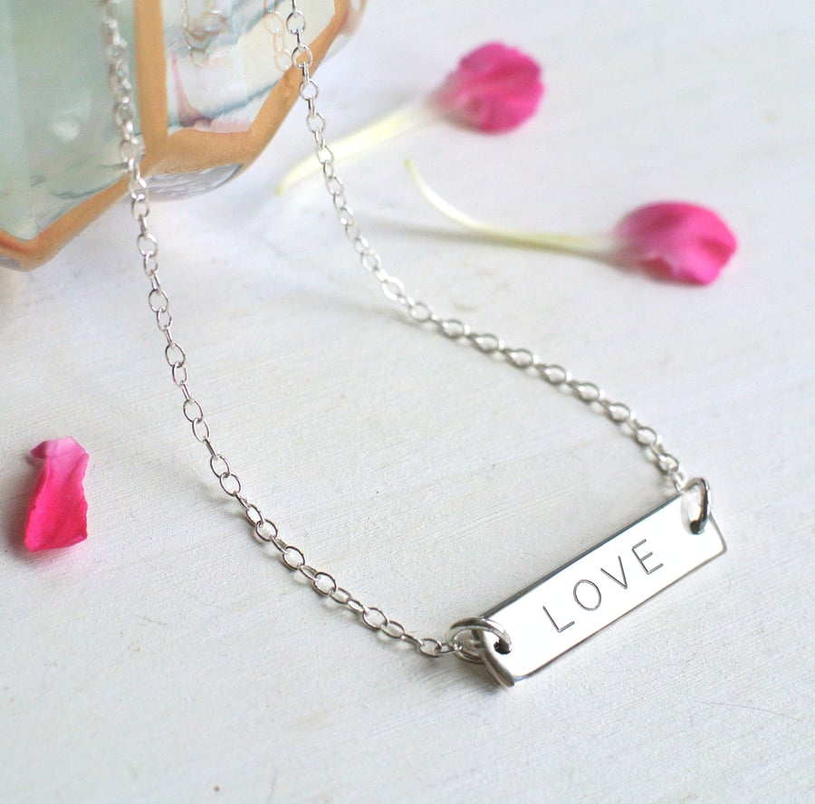 Personalised Sterling Silver Little 'LOVE' Bar Necklace, Valentine's Day gift