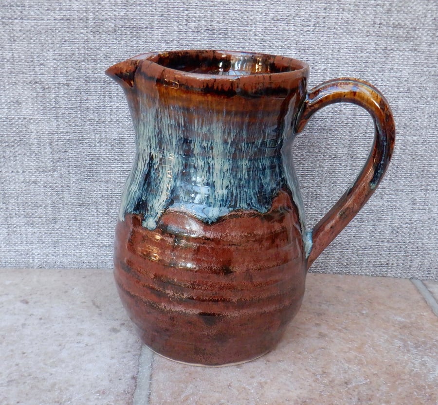 Jug or pitcher hand thrown in stoneware pottery ceramic handmade wheelthrown