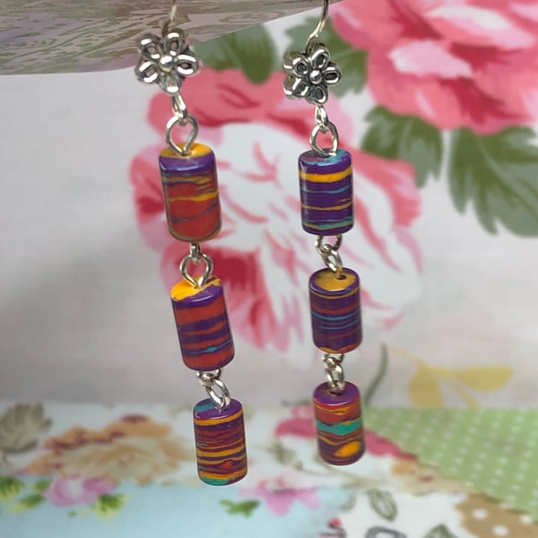 Long stripe purple tube earrings