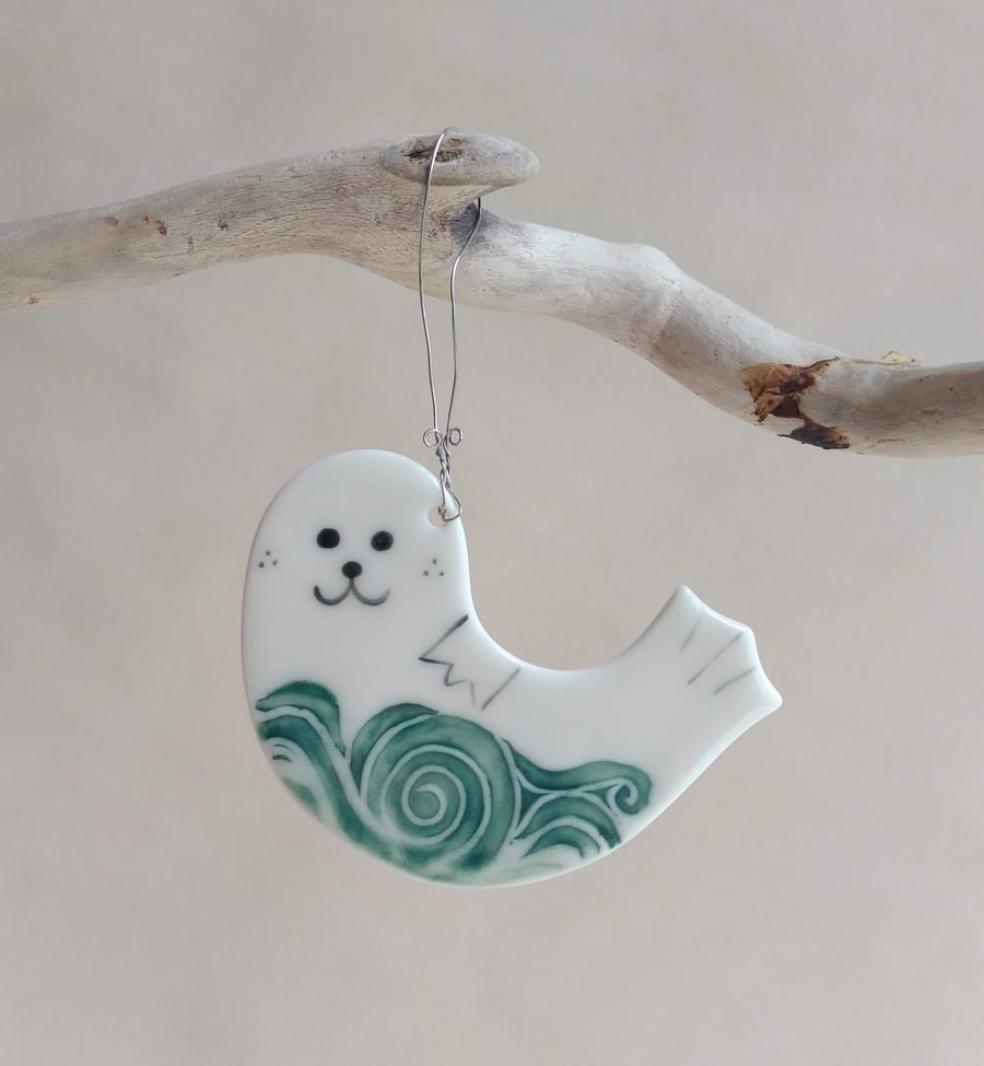 Handmade Ceramic Porcelain Happy Seal Hanging Decoration in a Gift Box