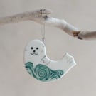 Handmade Ceramic Porcelain Happy Seal Hanging Decoration in a Gift Box