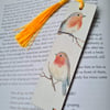 Wooden robin bookmark decoupage bird design with tassel