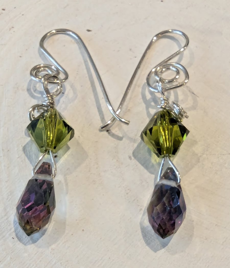 Image of Green Swarovski Crystal Bicones and Chinese Crystal Drop Earrings