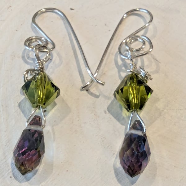 Green Swarovski Crystal Bicones and Chinese Crystal Drop Earrings