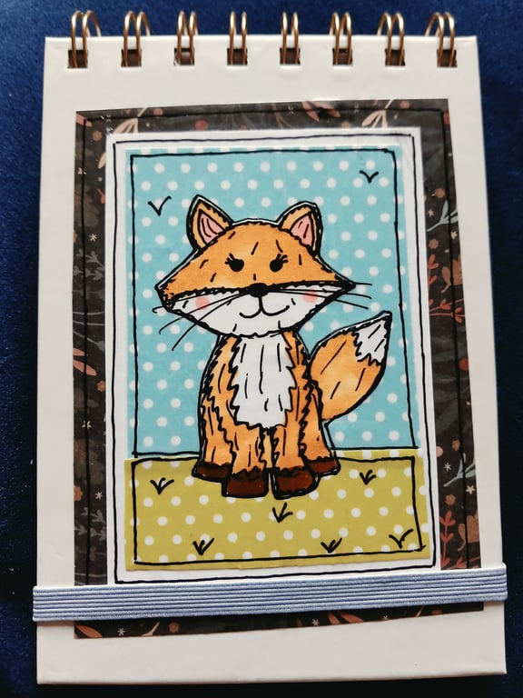 Quirky art A6 reporters notebooks hand decorated with original cute foxart