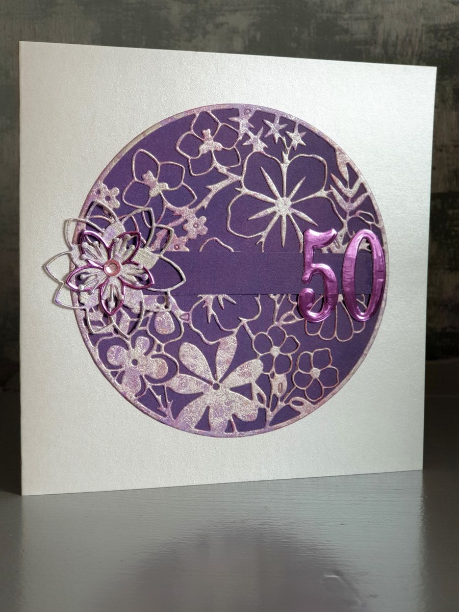 Purple 50th Birthday Card