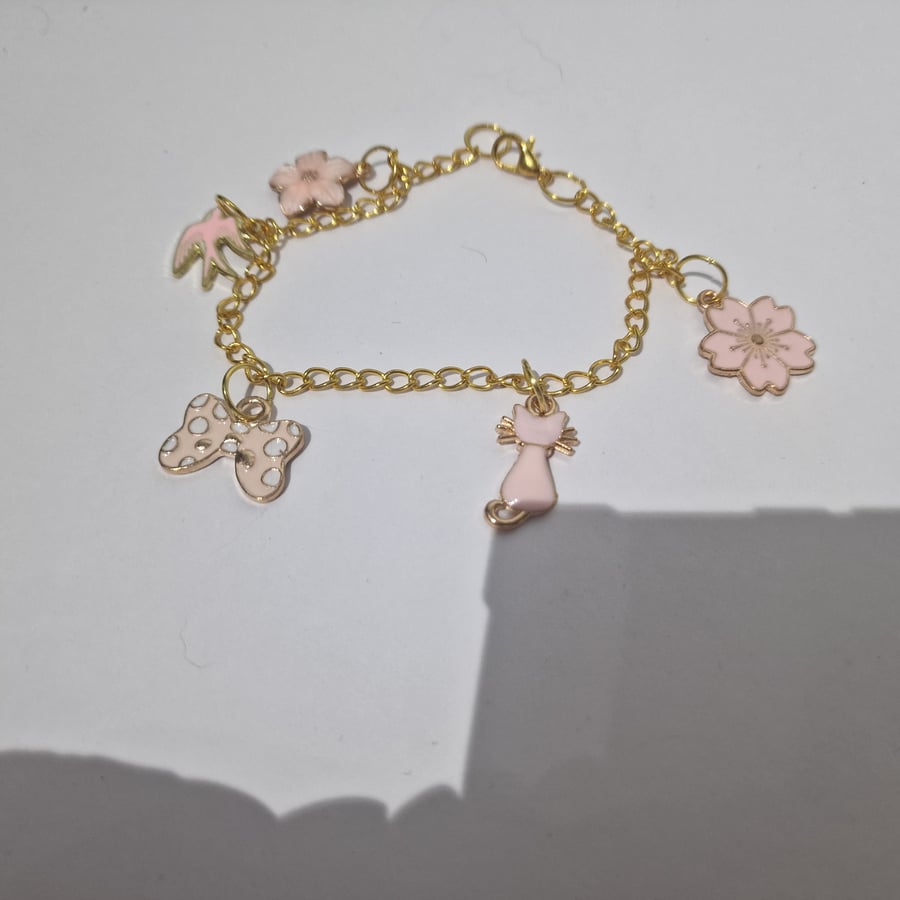 Cat mixed charm gold bracelet